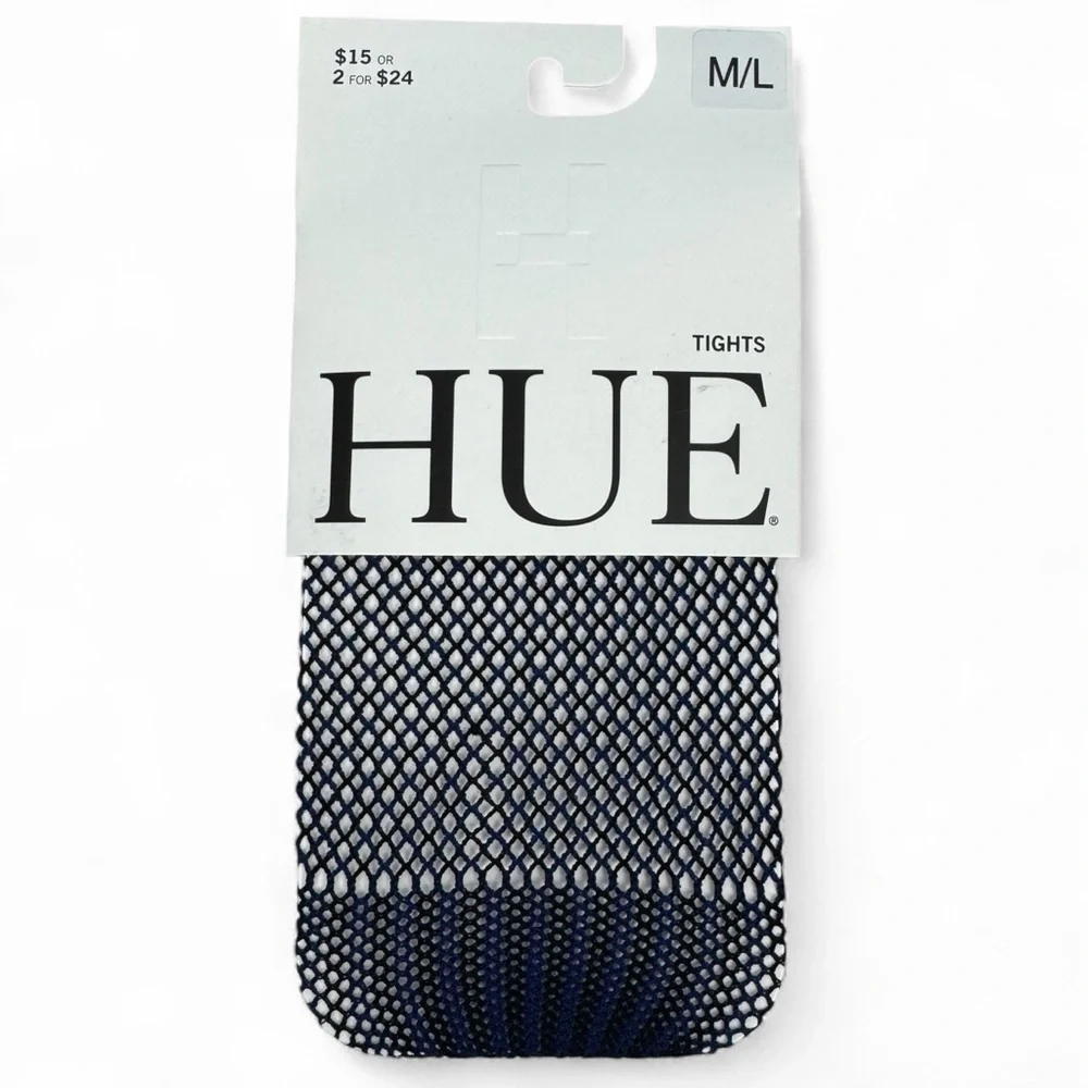 Hue Two Tone Net Tights Womens Size M/L 1 Pair Ink Blue and‎ Black Mix
